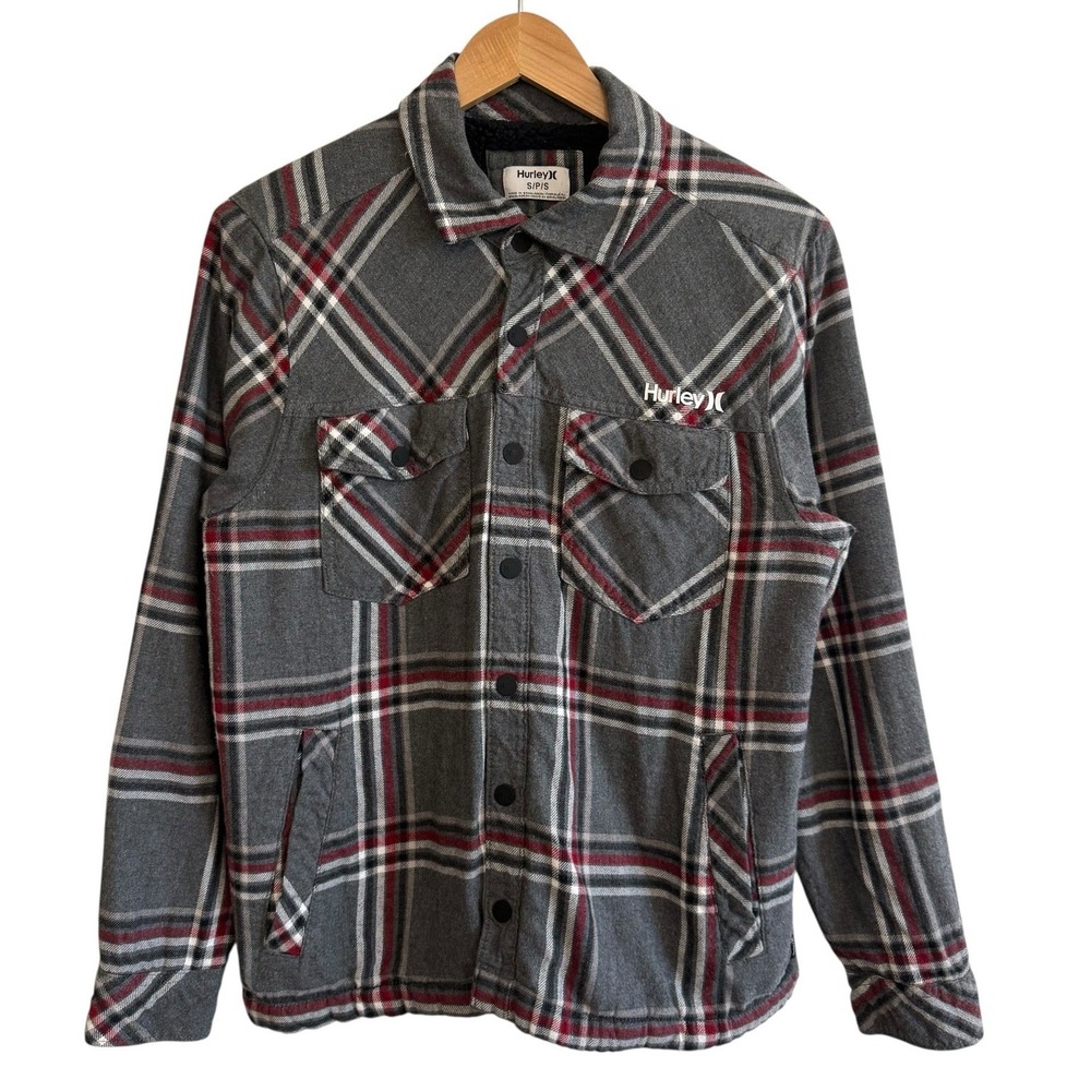 Hurley Sherpa Lined Snap Buttons w/ Pockets 100% Cotton Shacket Men Size S #418